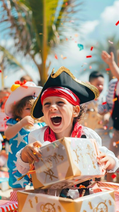 Excited child with a present