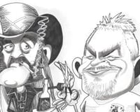Lemmy and friend by Mick Wright Caricatures