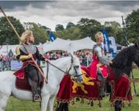 043 Cavalry of Heroes Medieval Jousting Knights on Horseback at Usk Show Monmouth Larry Weaver Photos