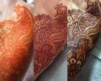 Henna stain from first removing the paste to 48 hours after application.