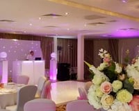 Raithwaite Estate Whitby white wedding package, one of our stunning starlit Led dance floors complete with uplighting and a full white wedding DJ supplied by Disco Dan.