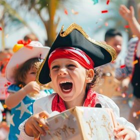 Excited child with a present