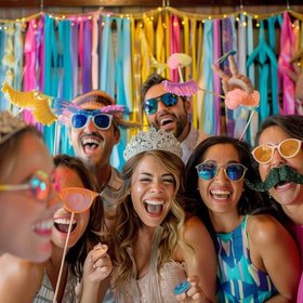 People with photo booth props