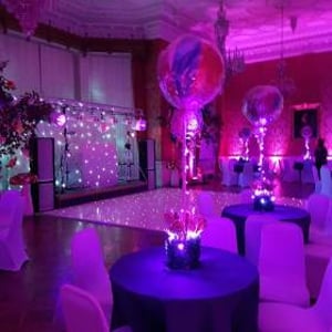 White Gold Rig with mirrorball, Starlit dance floor and uplighters 2