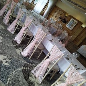 Dusky pink wedding set up 