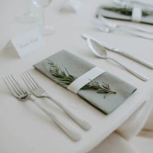 Harley cutlery, savoie glasses, Slate Duni napkins