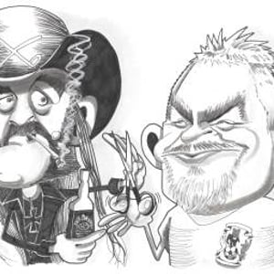 Lemmy and friend by Mick Wright Caricatures