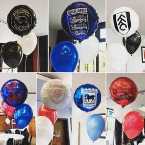 Football Themed Balloon Cluster Centrepieces in Hertfordshire, Bedfordshire, Essex & surrounding areas. 