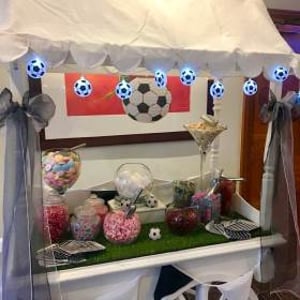 Football themed Candy Cart hire in Hertfordshire, Bedfordshire, Essex & surrounding areas. 
