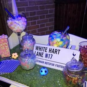 Football themed Candy Cart hire in Hertfordshire, Bedfordshire, Essex & surrounding areas. 