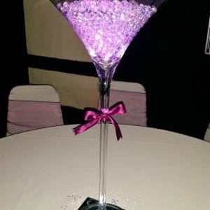 Martini Glass Table Centrepiece hire in Hertfordshire, Bedfordshire, Essex & surrounding areas. Perfect for weddings, birthdays & corporate events