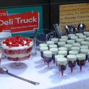 Puddings at outdoor baptism party for 80 people in Kent