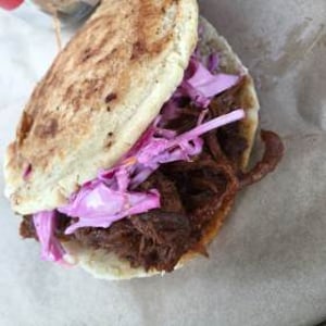 Arepa Filled with Beef Brisket and Home Made Coleslaw