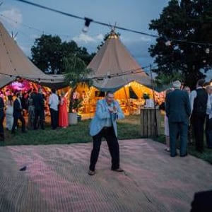 Two Giants + Lights and matted serving area