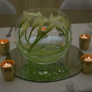 Fish Bowl Vase Centrepiece with Calla Lilies