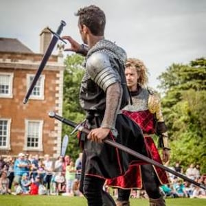 Flavours of Fingal Country Show Dublin Ireland - The Cavalry of Heroes Medieval Jousting Horse Stunt Show - Sword Fight The Dark Knight against The Golden Knight