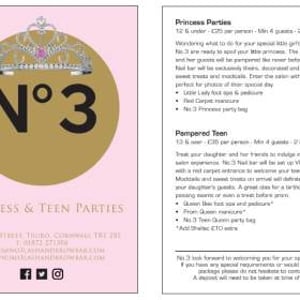 Princess Party Treatment Menu
