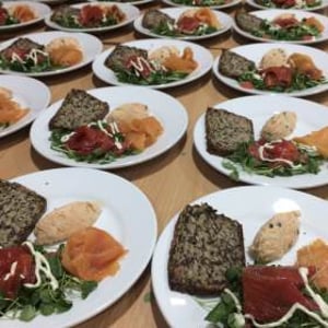 Trio of Blagdon trout, watercress salad, rye bread