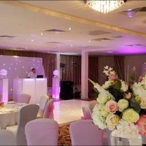Raithwaite Estate Whitby white wedding package, one of our stunning starlit Led dance floors complete with uplighting and a full white wedding DJ supplied by Disco Dan.