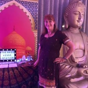 Henna station ready to decorate at a Bollywood themed company party