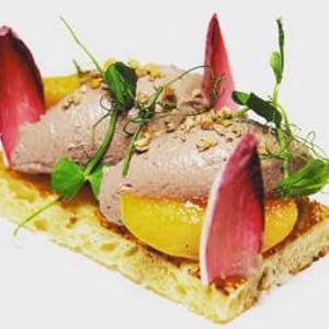 chicken liver parfait on toasted sourdough with caramelised apple 
