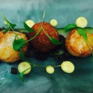 king scallops with saffron and curry cod brandade 