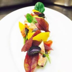 Fresh fig and goat cheese salad with beetroot and ginger bread 