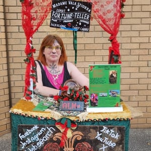 Traditionally decorated reading booth with no dress theme (work party)