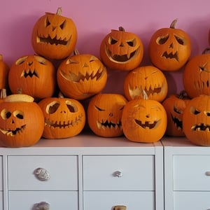 Carved pumpkins for a halloween party
