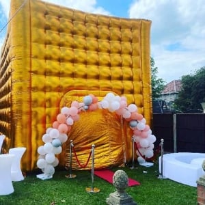 Gold Cube With Balloons Picture