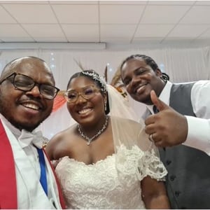 With a happy and lovely couple