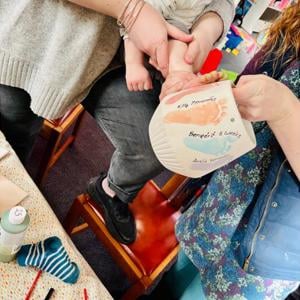 Painting footprints onto a hanging planter