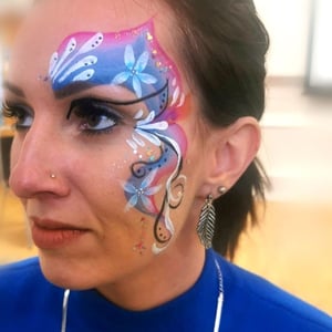 Eye Face Paint Flower Teardrop swirl  Pink and Blue