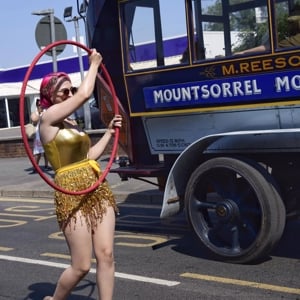 Chicas Locas Burlesque Hula hooping in parade