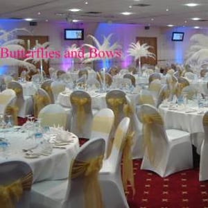 Full Set Up With Postrich Centres, Uplighters, Chair Covers Etc