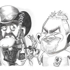 Lemmy and friend by Mick Wright Caricatures