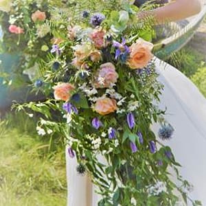 cascade pink peach and blue bouquet