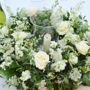 white hurricane vase table centre
