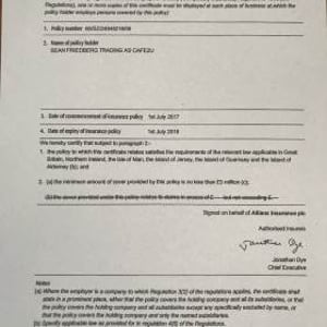 Public Liability Certificate