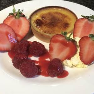 Lemon tart, summer fruits, Amaretto cream