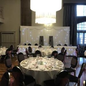 A fabulous wedding at Derwent Manor Hotel in County Durham with one of our Starlit Backdrop, Top Table packages.