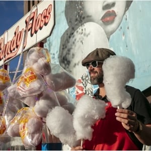 candy floss events server and stall at Down by the river
