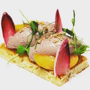 chicken liver parfait on toasted sourdough with caramelised apple 