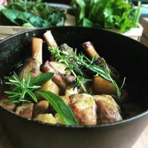 lamb hotpot with garden herbs and vegetables 