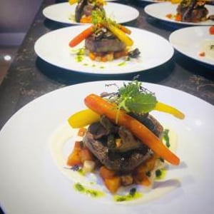 Fillet steak with heritage carrots and Mizo glazed mushrooms