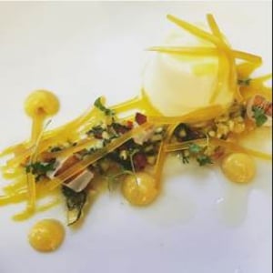 Lychee panna cotta with mango and passionfruit salsa 