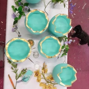 Gold leaf edged Easter egg decor 