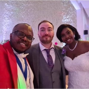 With a happy and lovely couple