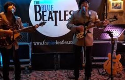 The Blue Beatles Duo performing in Nehru jackets 2