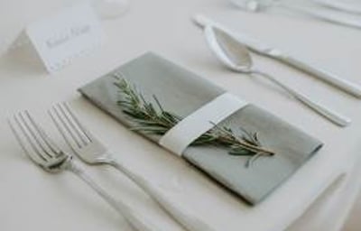 Harley cutlery, savoie glasses, Slate Duni napkins
